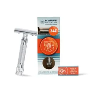Merkur MK34C Heavy Duty Safety Razor – Short Handle Double Edge Razor for Precision Shaving | German Engineered