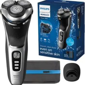 Philips Norelco Shaver 3900 Series – Wet & Dry Electric Razor with P-Cap, Travel Pouch & Charging Stand | Model S3341/92 (Storm Blue